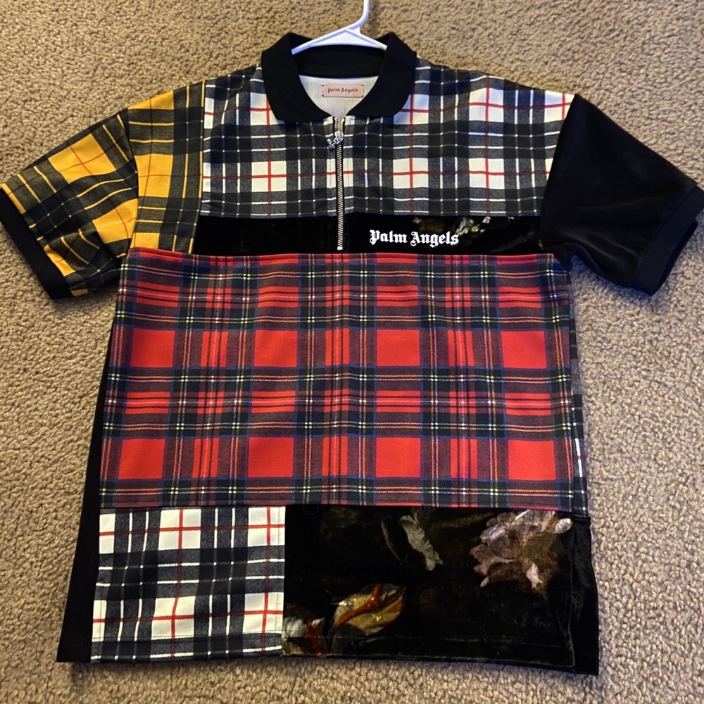 SOLD - Palm Angels Velvet Patchwork Polo Shirt Size M
